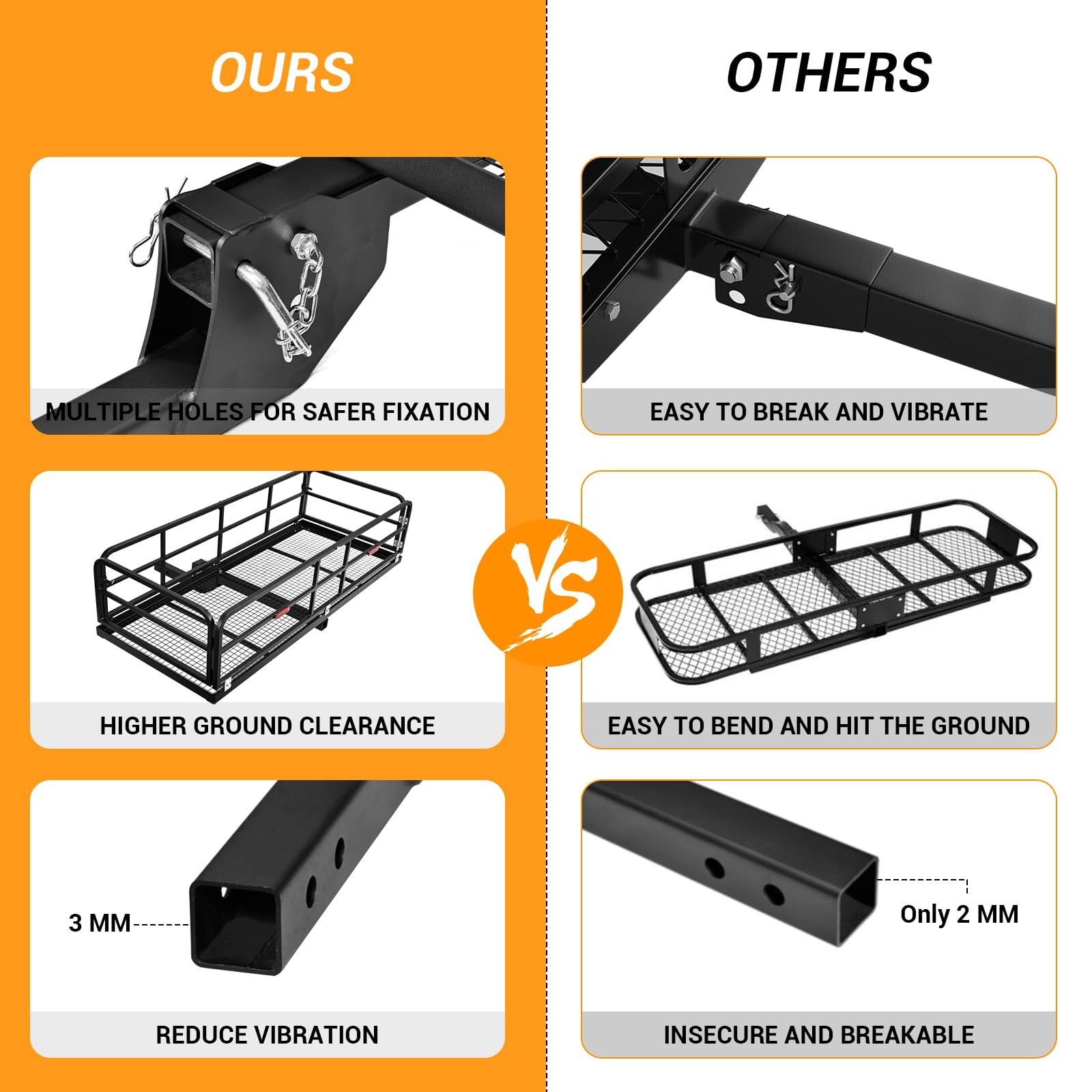 750 lb Cargo Carrier Hitch Mount Cargo Basket Foldable Luggage Rack 2″ Receiver