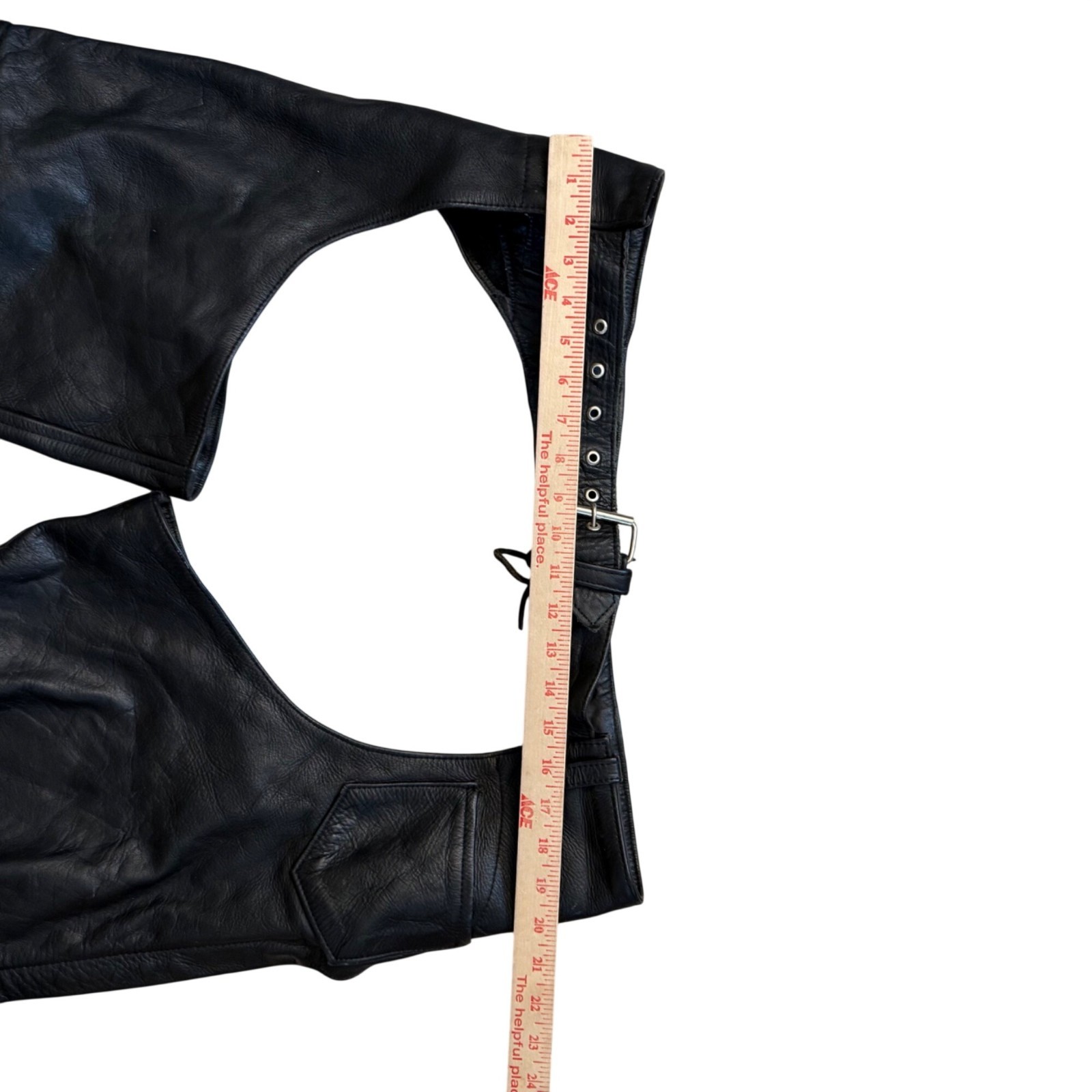 Black Leather Motorcycle Chaps With Adjustable Waist & Snap Closure