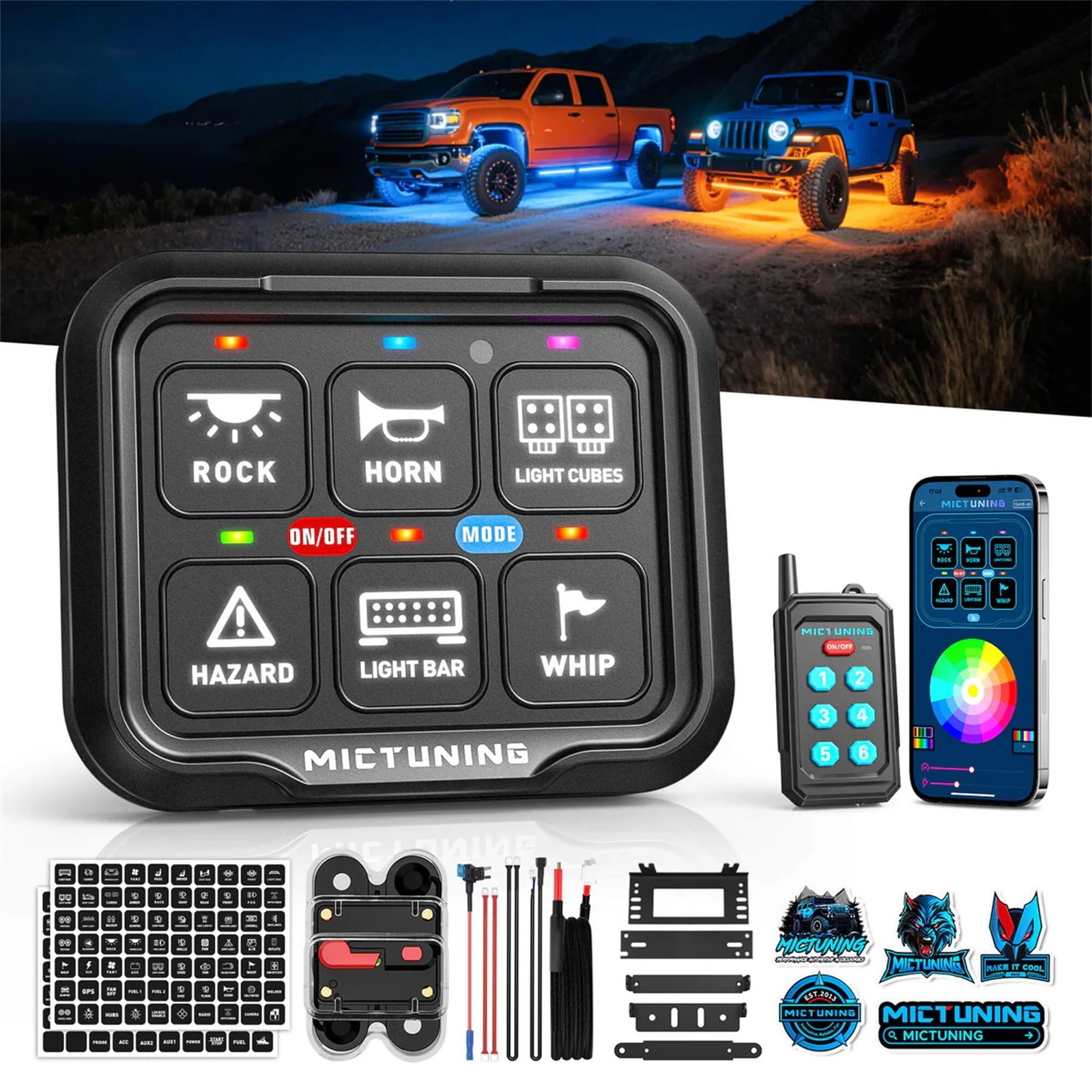 MICTUNING P1S-G08X 8 Gang Green Switch Panel LED Light Bar Relay System Marine