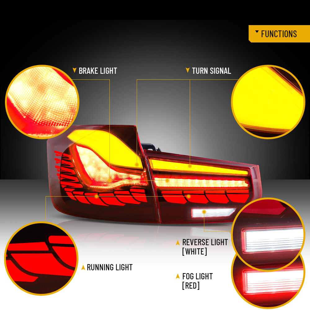 Red For 2012-2018 BMW 3 series Sedan F30 F35 M3 Sedan GTS LED TailLights Dynamic