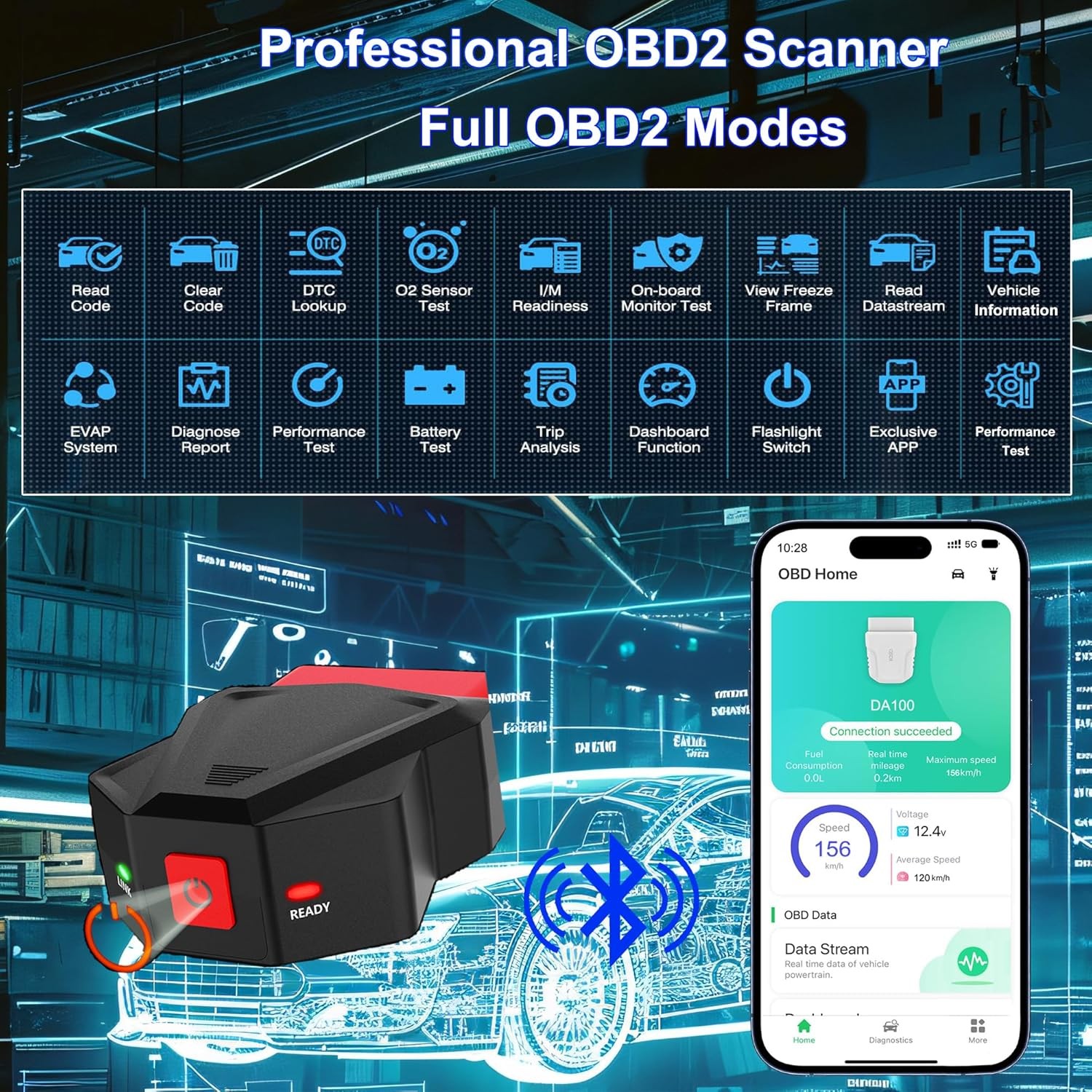 Wireless Full OBD2 Scanner Car Diagnostic Tool Bluetooth Code Reader Android IOS