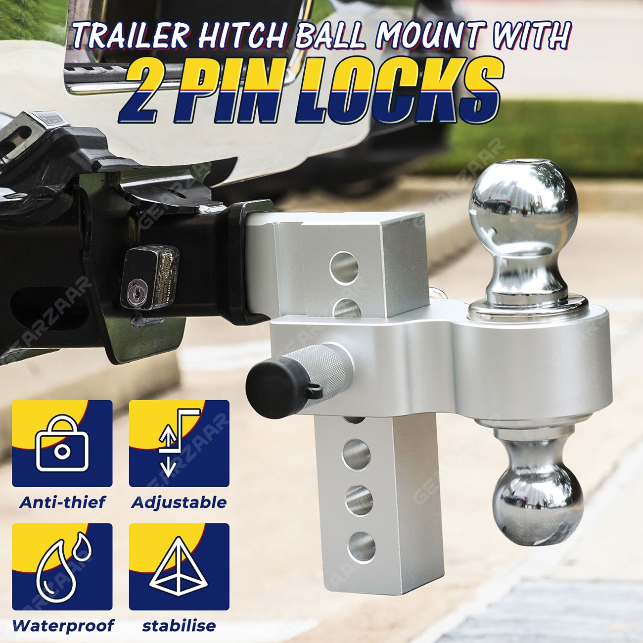 2” Receiver 6” Drop Rise Adjustable Trailer Tow Hitch Dual Ball W/Lock 12500lb
