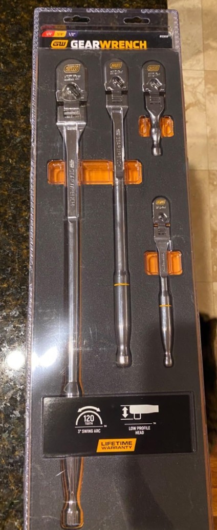 GEARWRENCH 81230XP -4 Piece 1/4, 3/8″ & 1/2″ Drive 120XP Flex Handle Ratchet Set