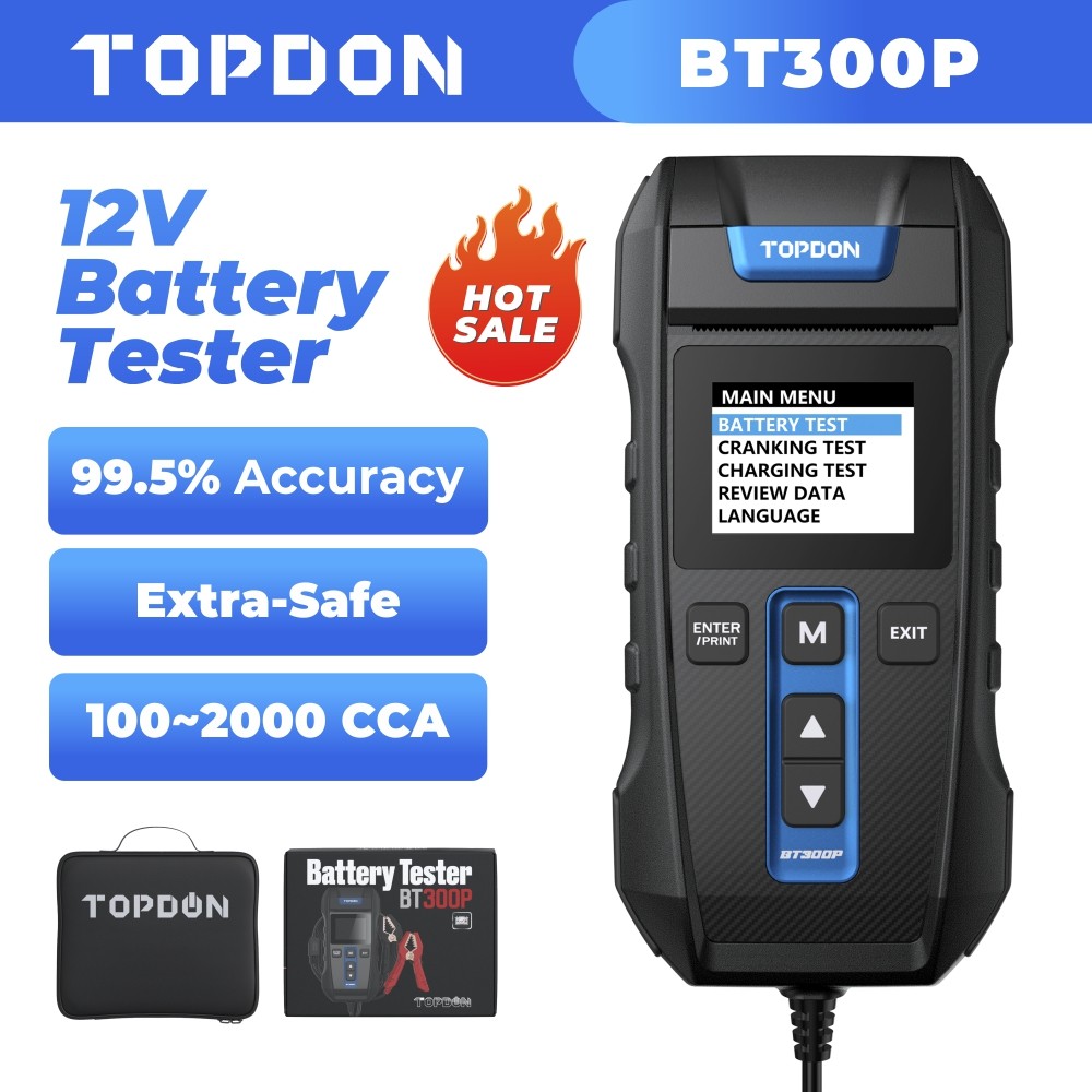 TOPDON BT300P Car Battery Tester Charging Test Load Test with Built-in Printer