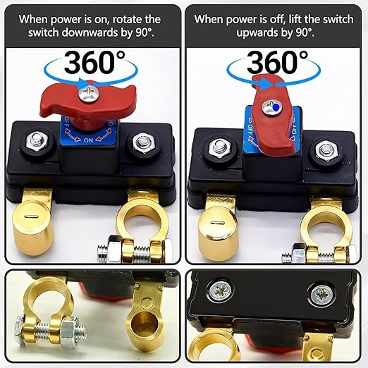 2 Pcs Universal Battery Disconnect Switch 12V / 24V Cut Off Isolator for Cars RV