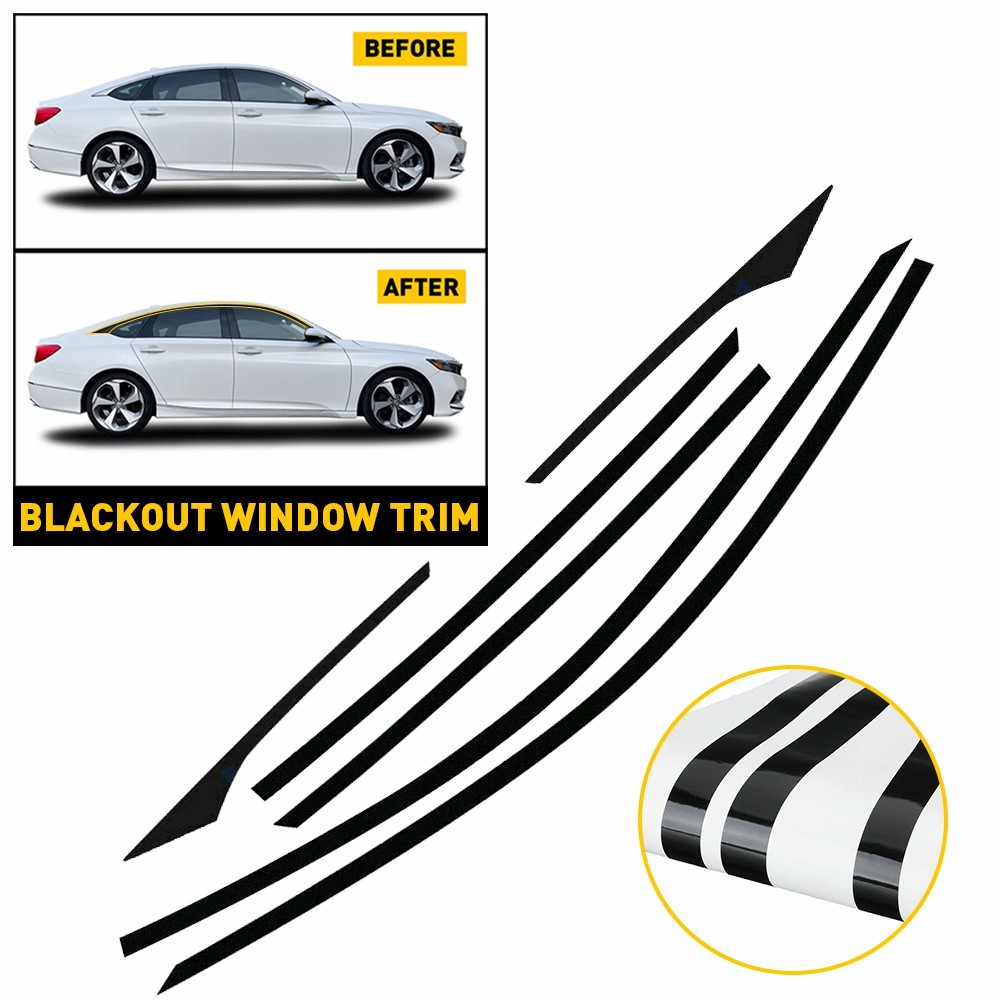 6x Chrome Delete Vinyl Matte Black Window Trim for Honda Accord Sedan 2018-2022