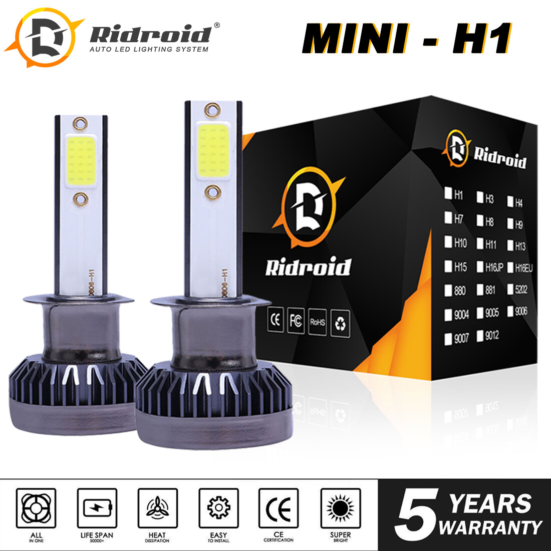 2x Mini H1 COB LED Headlight Bulb High Low Beams White Lamp 6000K 260000LM 1200W