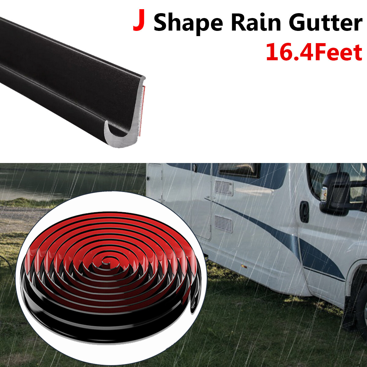 2024NEW 16FT RV Rain Gutter Trim Flexible PVC with Strong Adhesive Tape Black