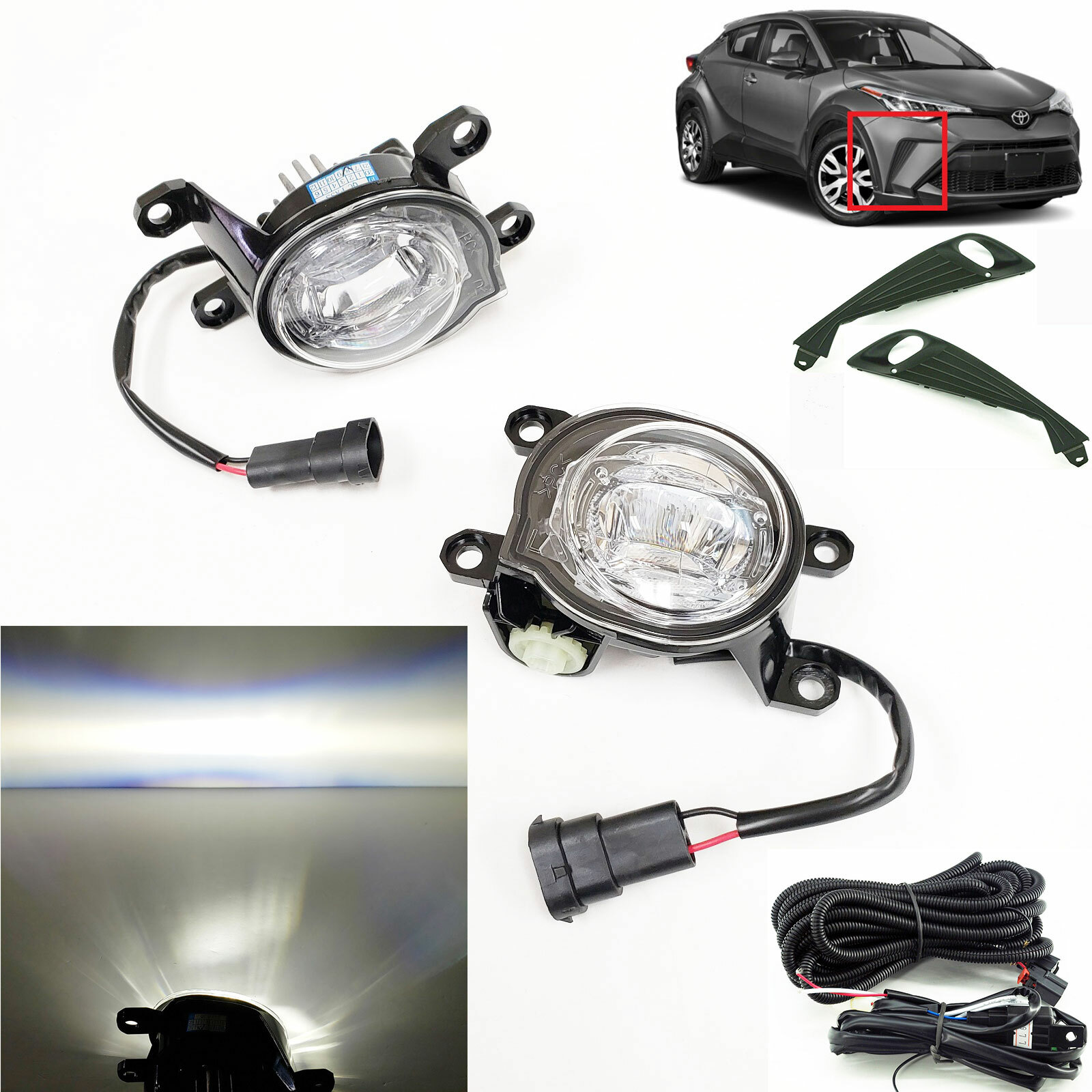 Fits 2020 2021 TY C-HR Clear LED Fog Light 6000K Bezel Bracket Switch Wire RH LH