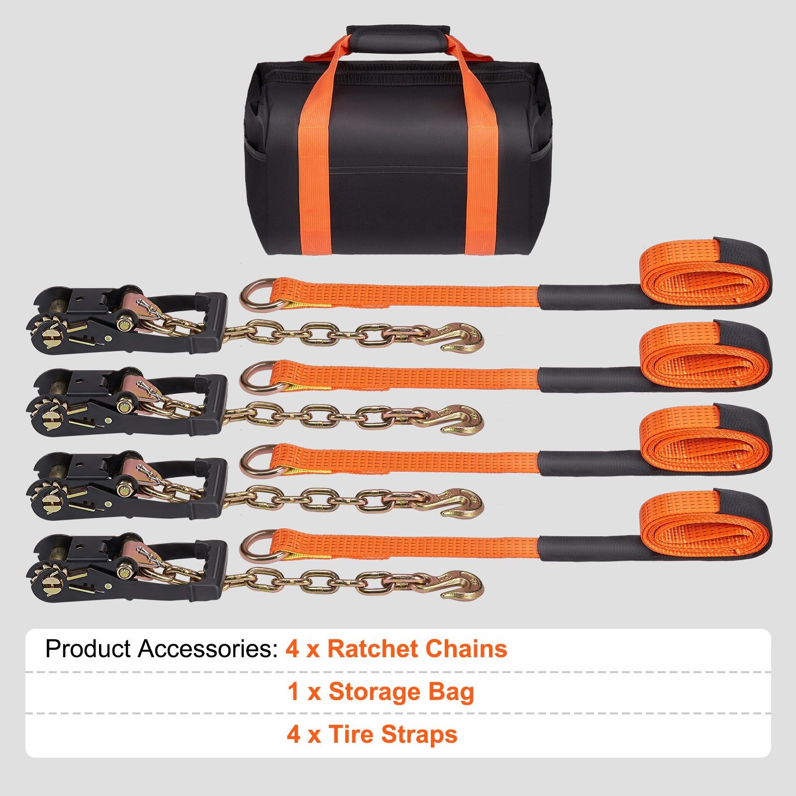 Polyester Lashing Straps 4pc Ratchet Tie Down with Steel Hooks 120in