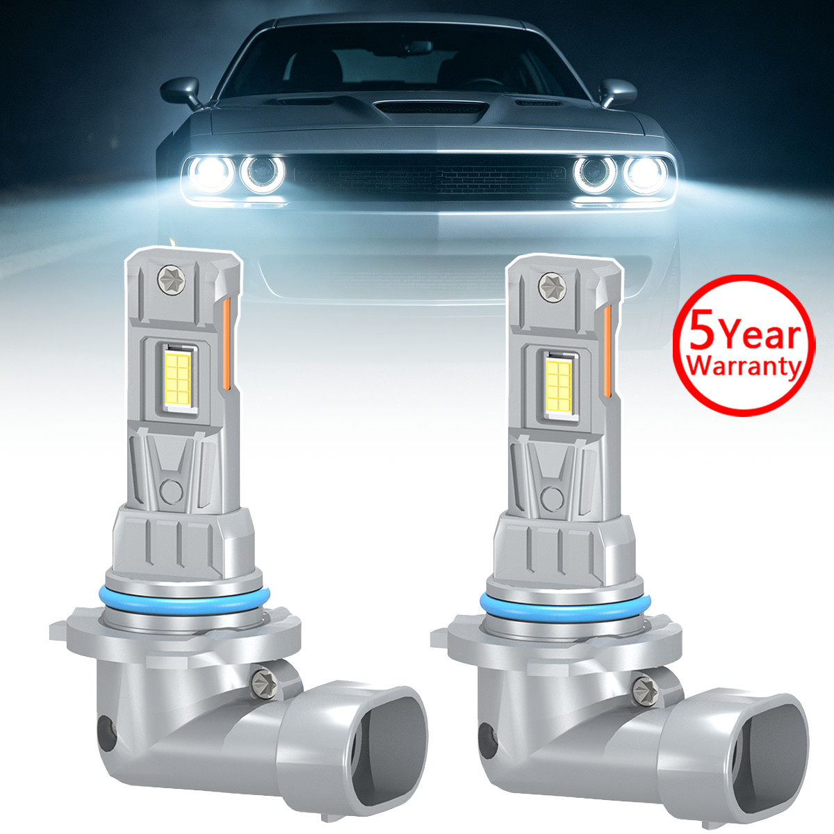 2Pcs LED Headlight Bulbs Kit 6500K 12000lm Hi-Lo Beam For Dodge Challenger 15-21