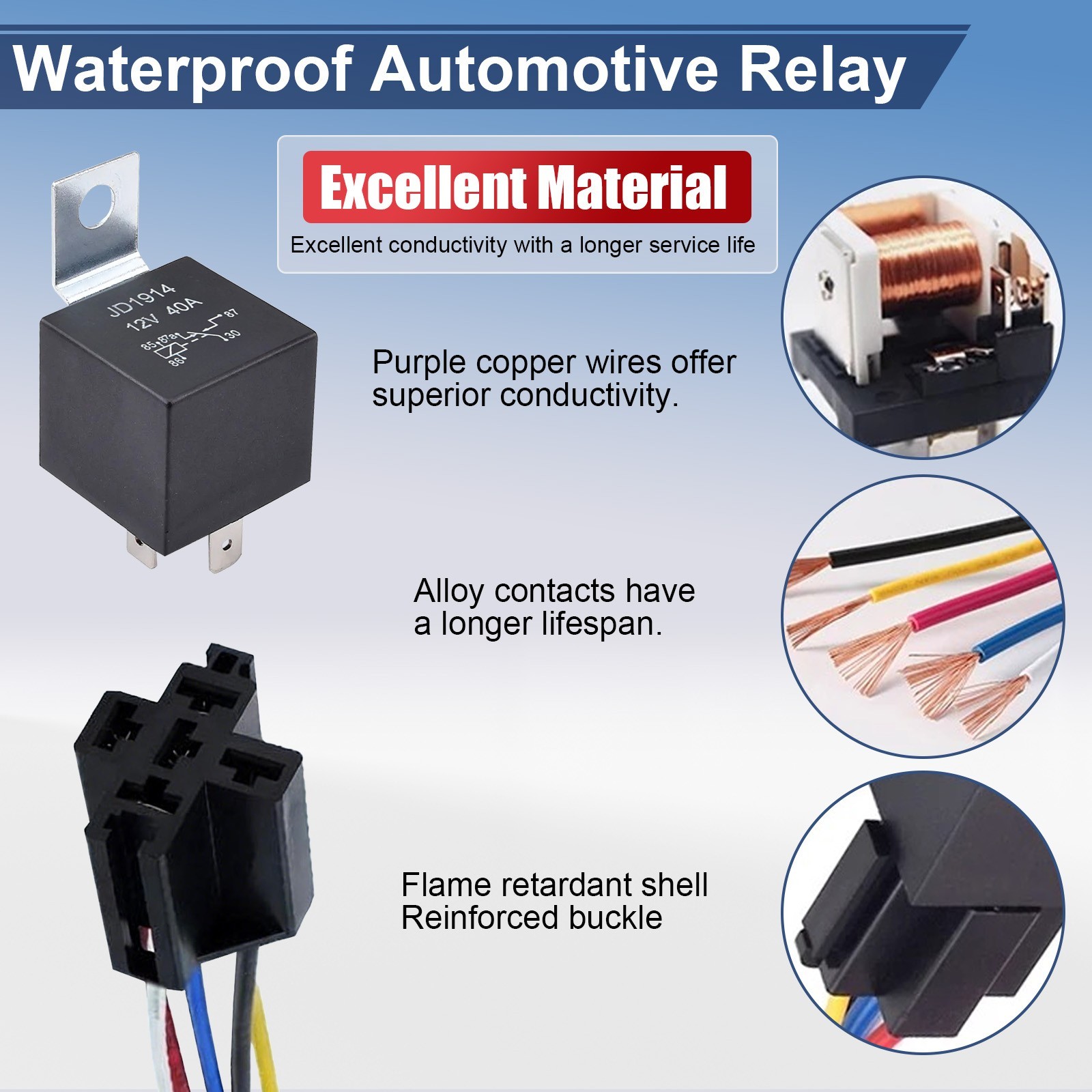 5xAuto Relays 40A 12V DC Switch Harness Sockets Waterproof Automotive SPDT Black