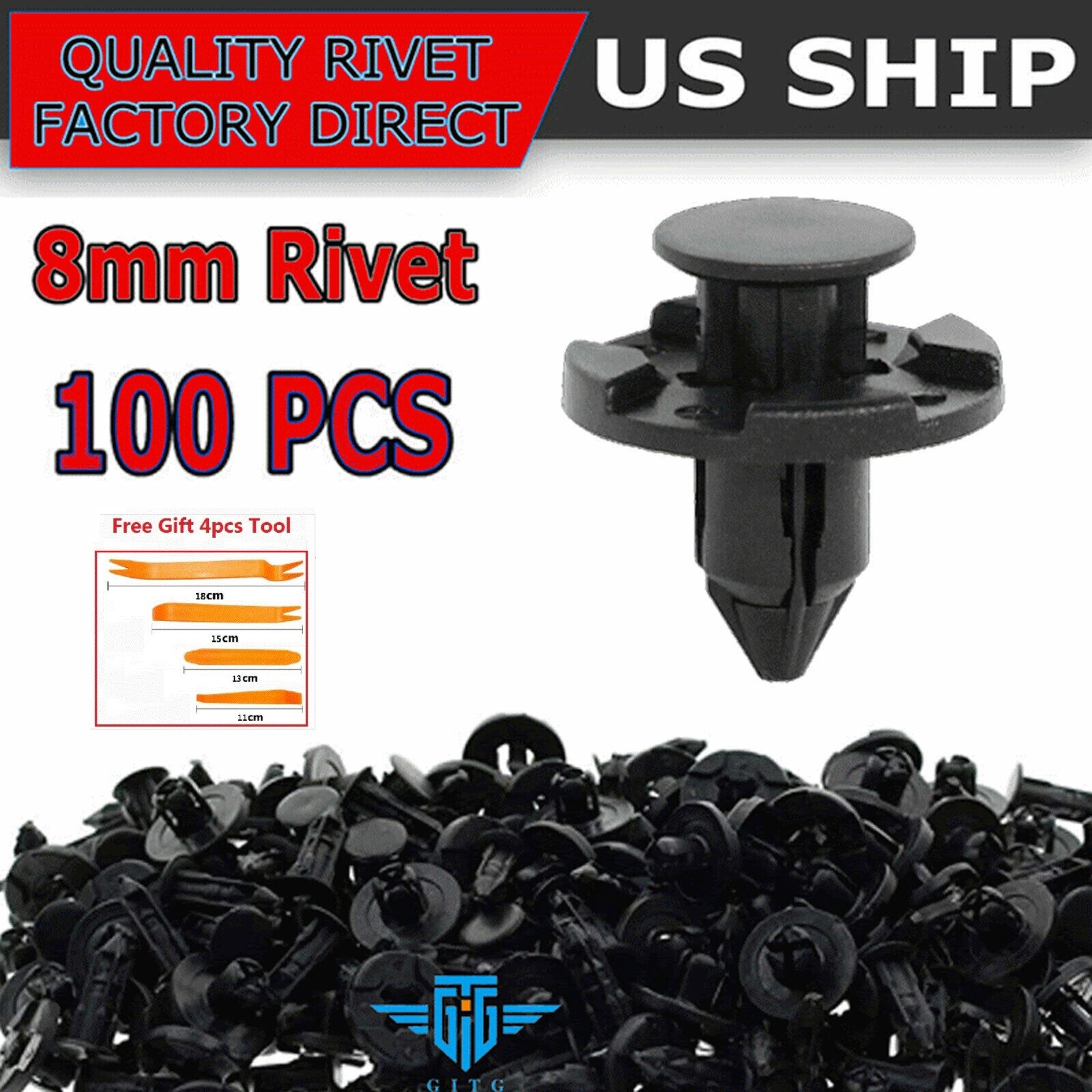 100pcs Bumper Clips 8mm Plastic Rivet Fastener Mud Flaps Fender Push for NISSAN