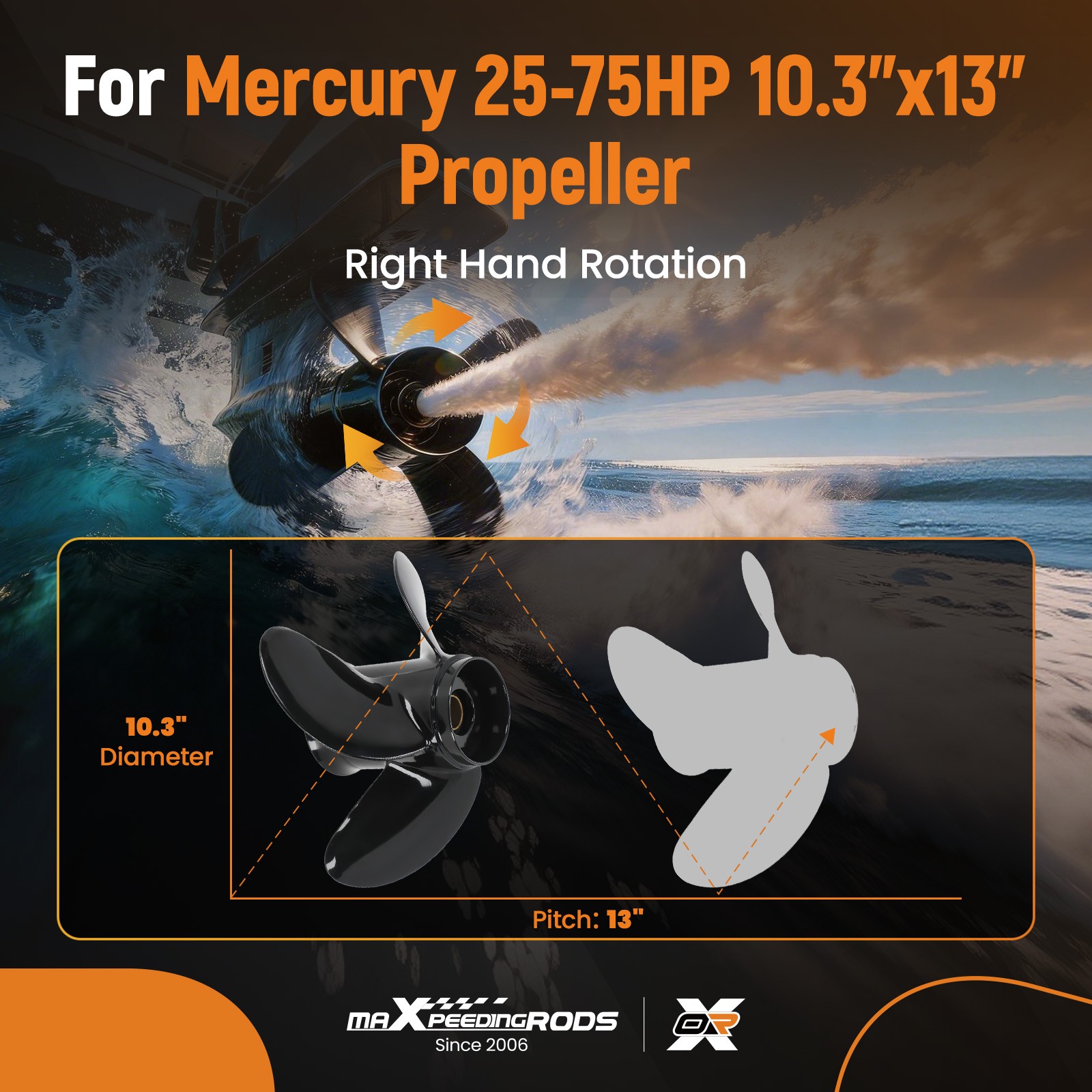 10.3″ Boat Propeller for Mercury 25-75HP Right Hand 4 Blade 488M8026630