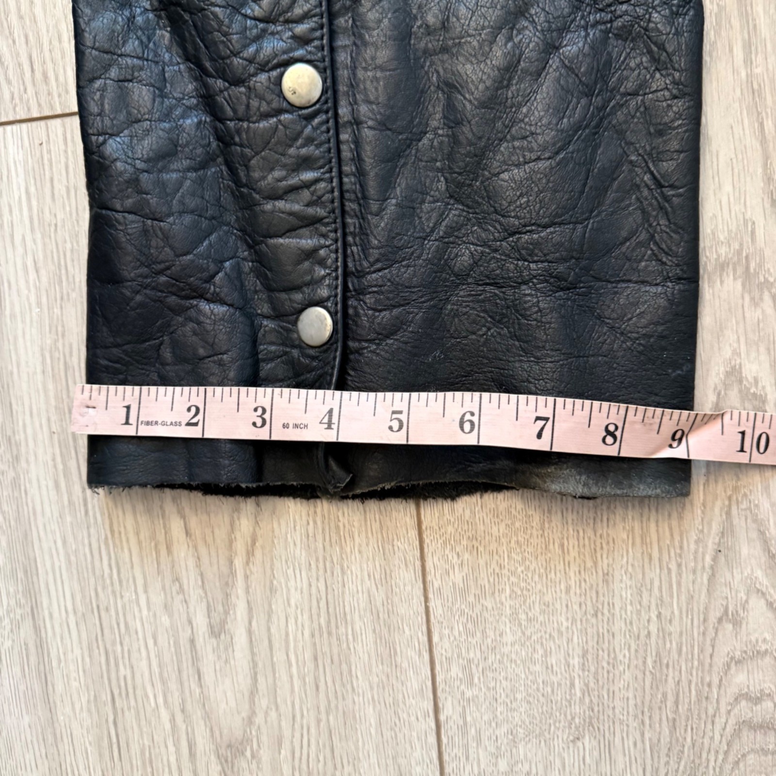 Black Leather Motorcycle Chaps With Adjustable Waist & Snap Closure