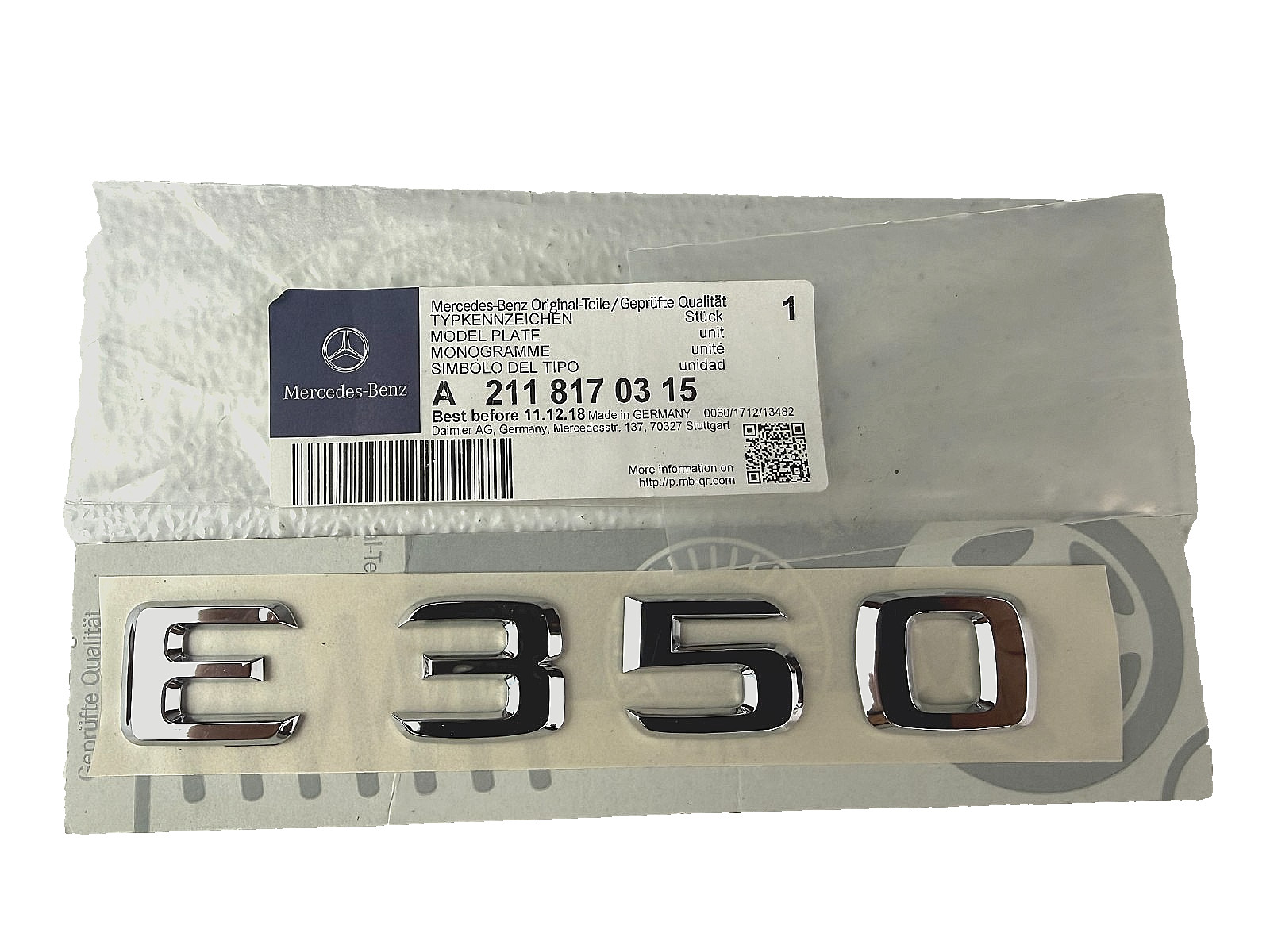 NEW OEM Mercedes-Benz E350 Rear Trunk Lid Chrome Emblem Badge A2118170315