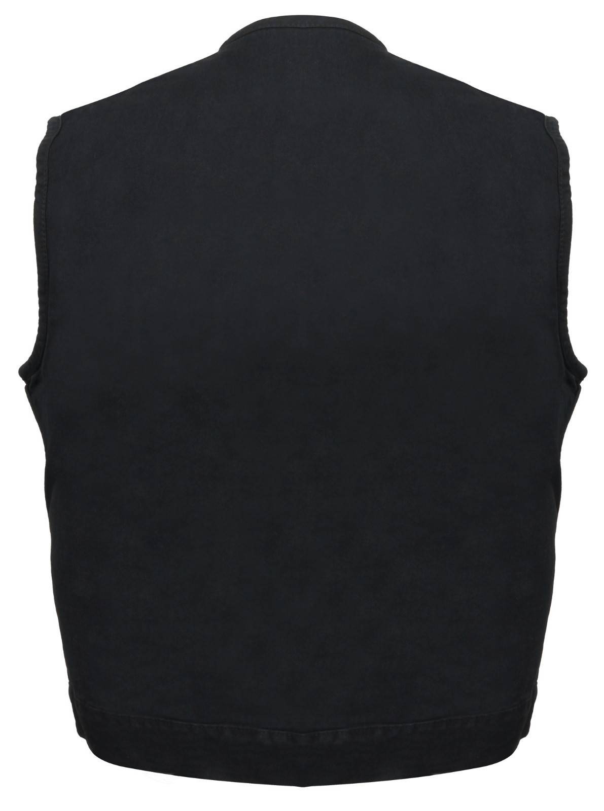 Mens SOA Black Collarless Denim Club Cut Vest – Gun Pocket, Snap/ Zip Closure