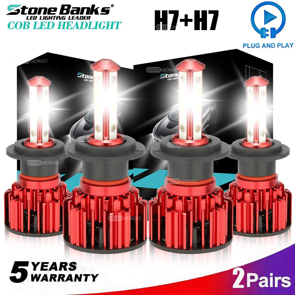 4X 4-Sides Combo H7+H7 LED Headlight Bulbs Kit High Low Beam Super White 6000
