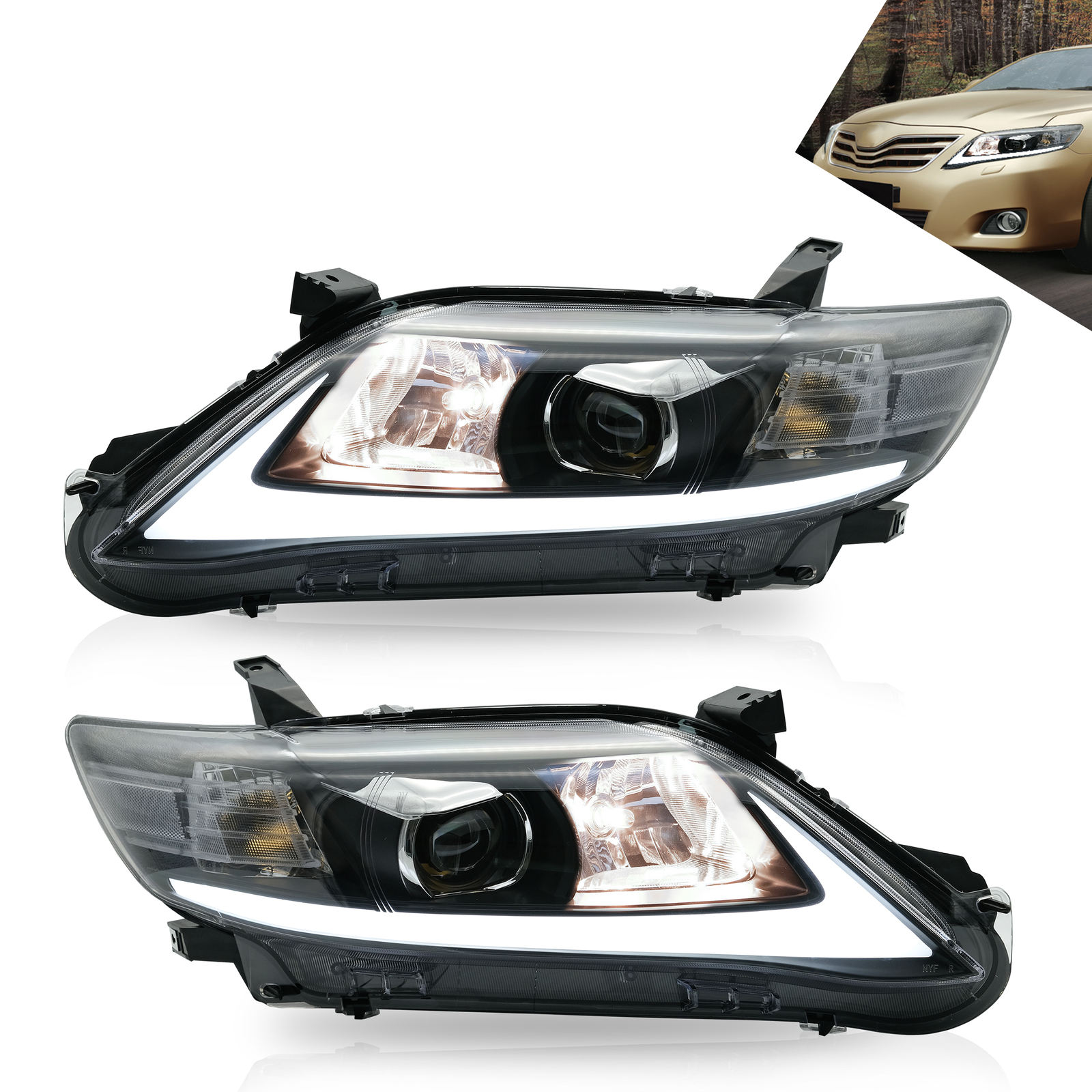 VLAND LED DRL Headlights For 2009-2011 Toyota Camry W/ Sequential Indicator