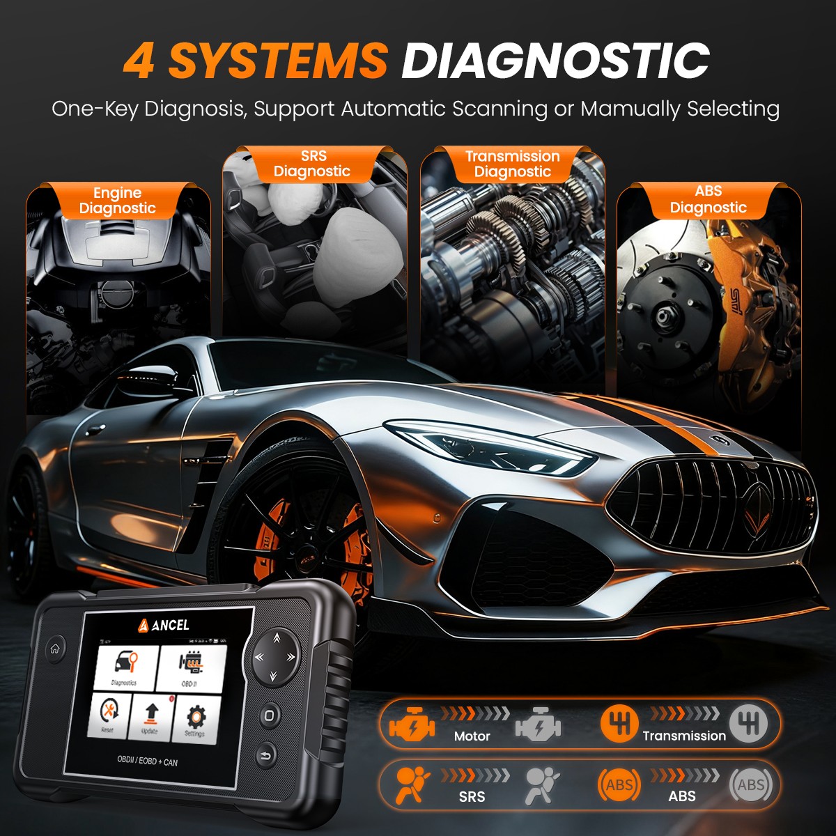ANCEL FX2000 PRO OBD2 Scanner Diagnostic Tool Check Engine ABS SRS TCM +7 Resets