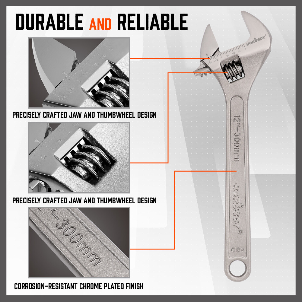 4 Pc Adjustable Wrench Set Forged 6 inch 8 inch 10 inch 12 inch Calibration CR-V