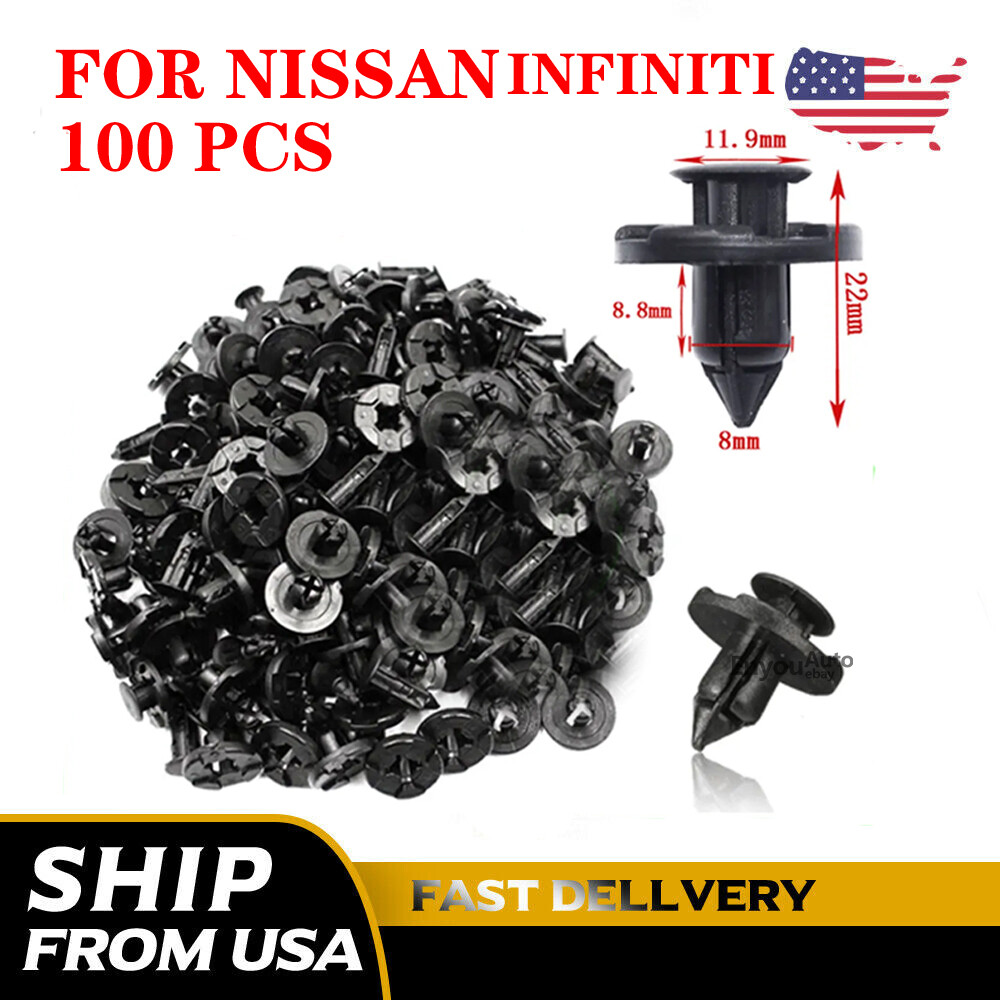 100Pcs 8mm Bumper Clips Retainer Rivets Fastener Plastic Fender Push For NISSAN