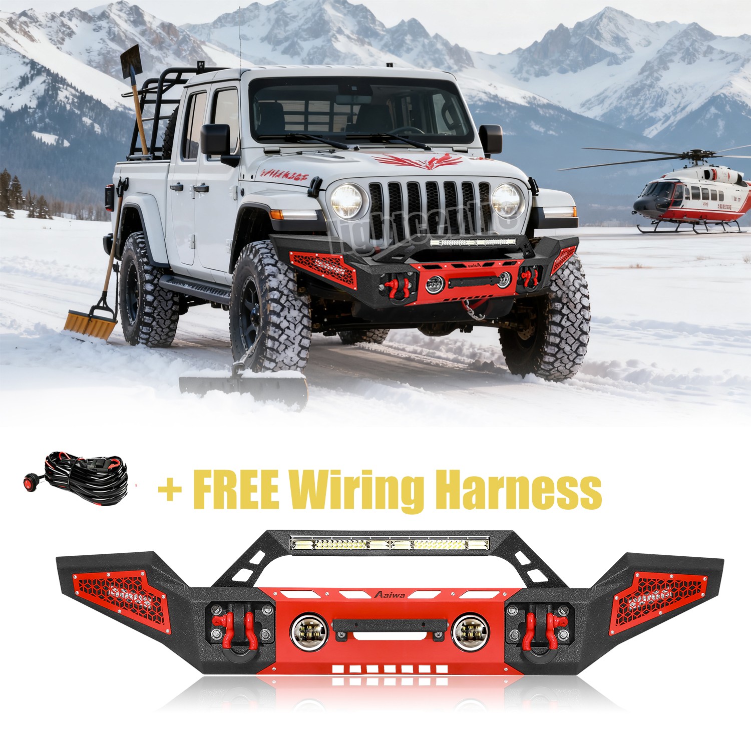 Aaiwa For 2007-2024 Jeep Wrangler JK/JL Steel Front Bumper with 5 x LED Lights