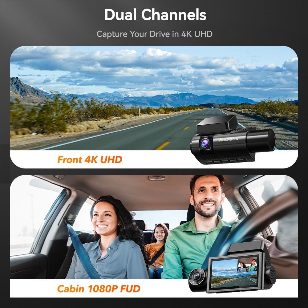 WOLFBOX I07 3 Channel Dash Camera 4K Front and Rear Dash Cam Built-In WiFi & GPS