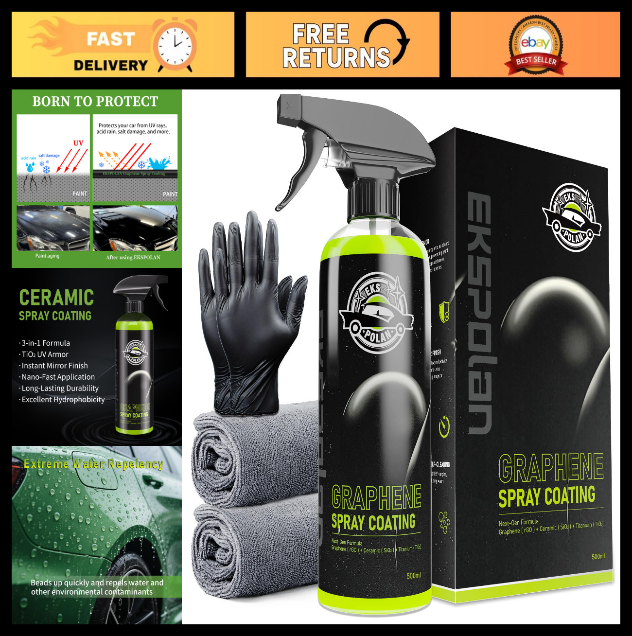 Graphene Ceramic Coating Spray – 3-in-1 UV Protection for Cars – Waterless Wash