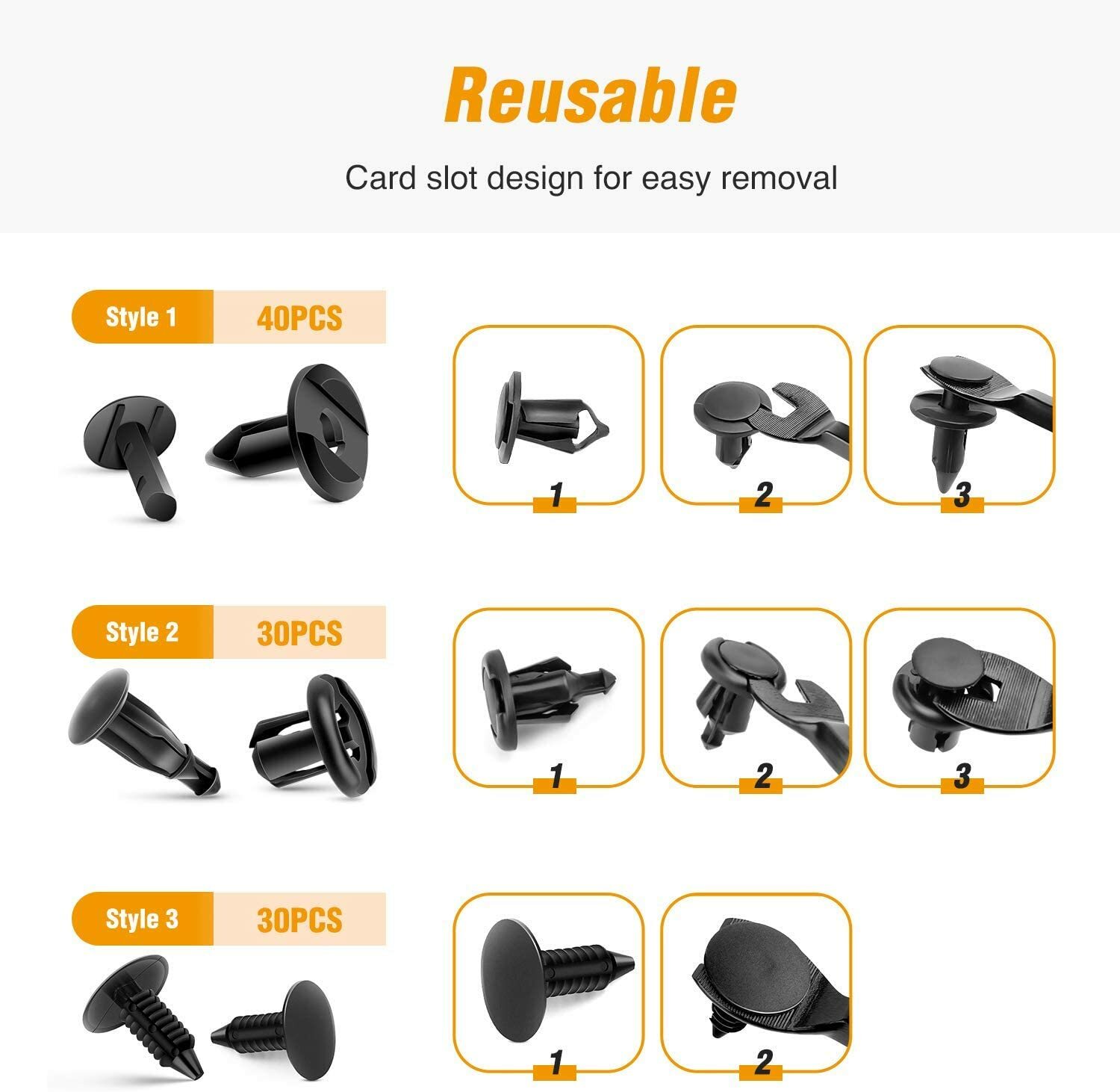 200 Pcs Push Bumper Fastener Rivet Clips with 6 Size Auto Body Retainer Clips