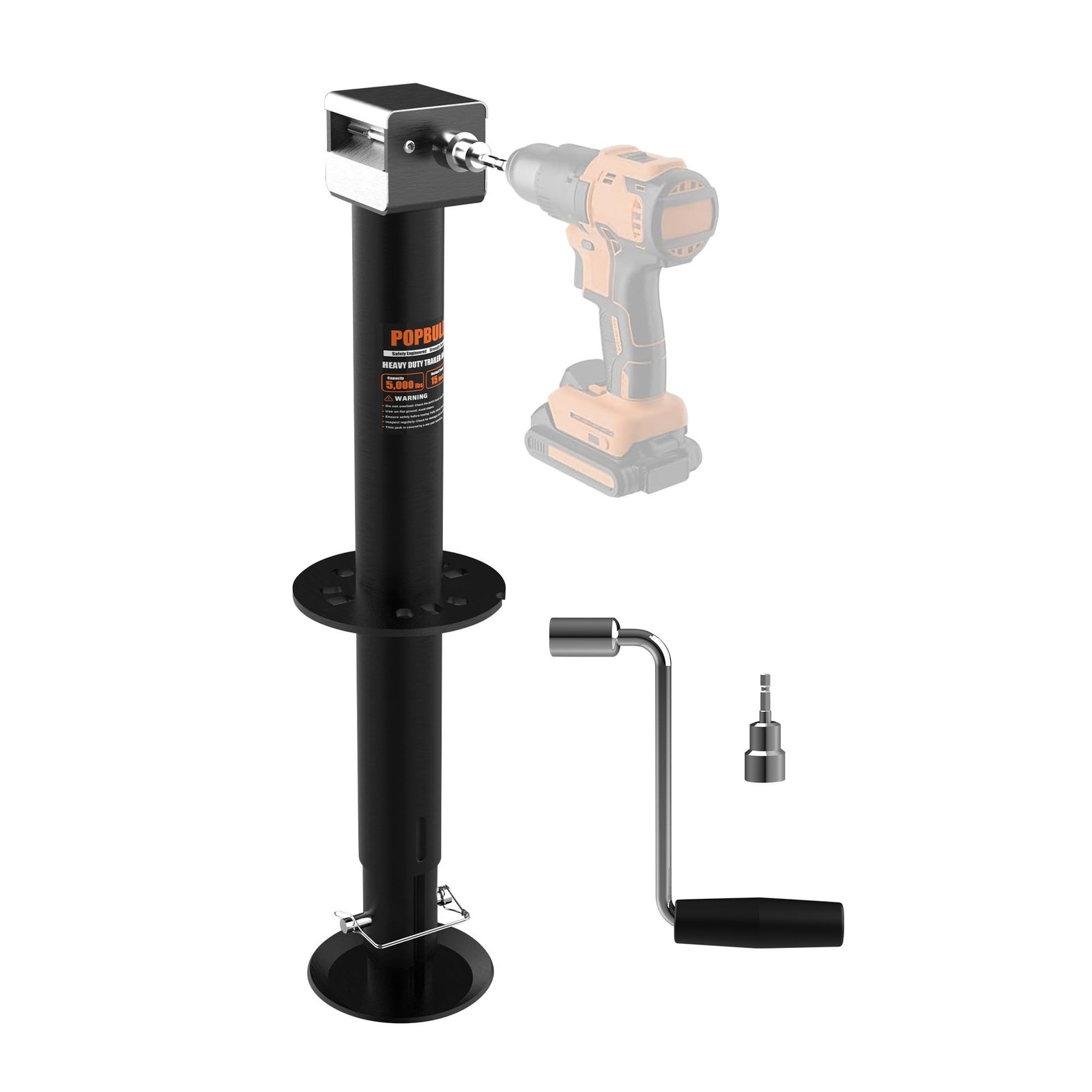 5000 lb Heavy Duty A-Frame Trailer Tongue Jack, 20-24V Cordless Drill Compatible
