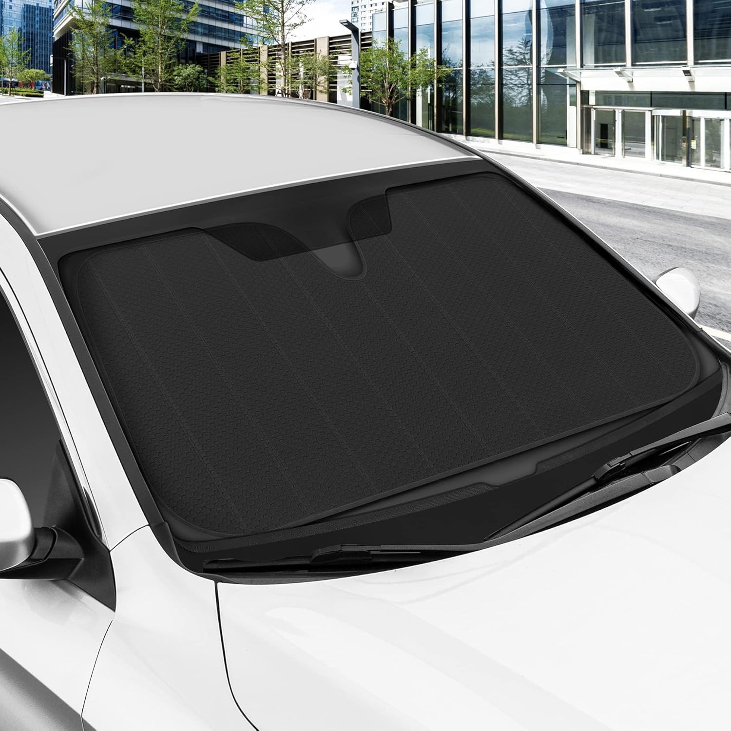 Motor Trend Auto Sun Shade – BLACK Jumbo Windshield Front Window Protection