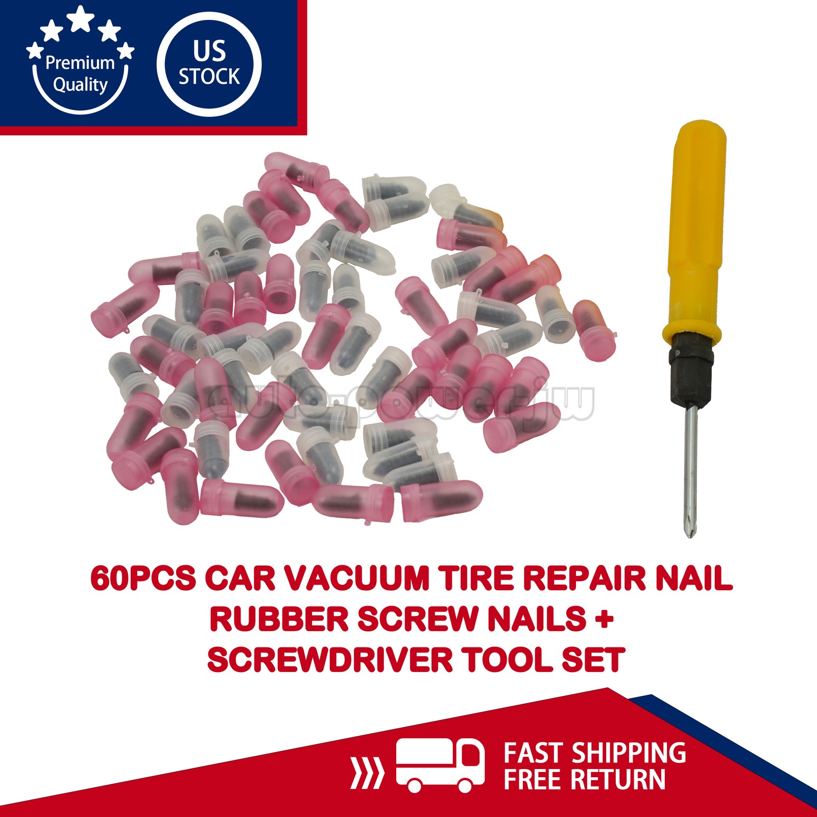 60PCS Car Vacuum Tire Repair Nail Rubber Screw Nails + Screwdriver Tool Set