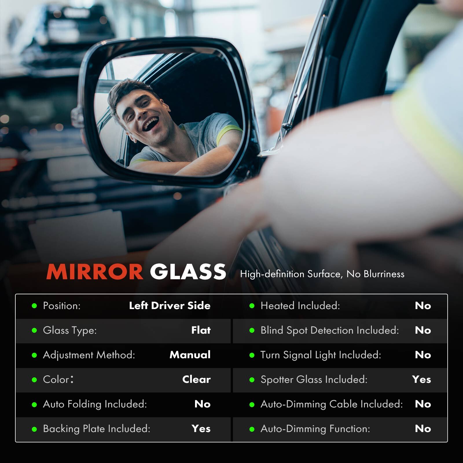 Driver Mirror Glass with Spotter Glass for Chevy Equinox 2010-2017 GMC Terrain