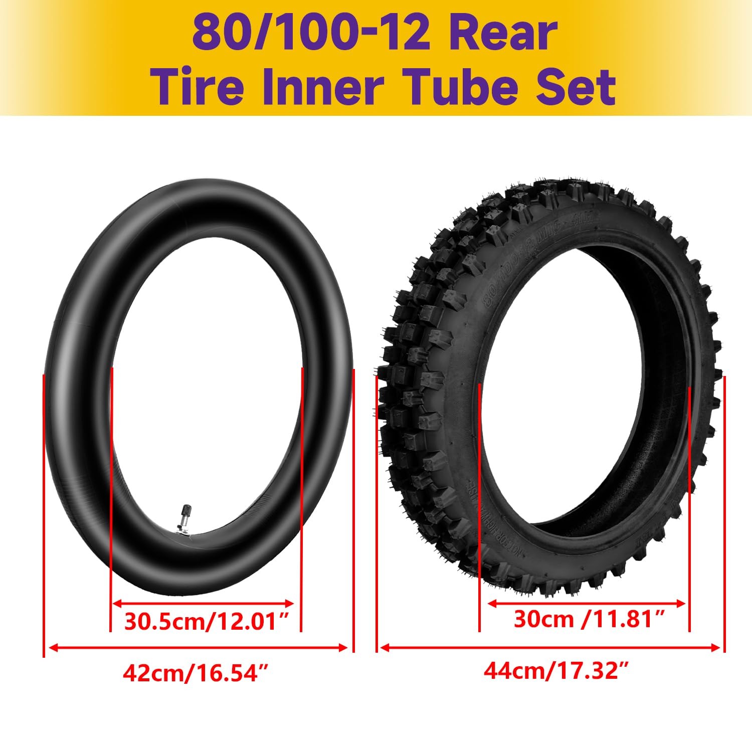 HIAORS 3.00-12 80/100-12 Dirt Bike Tire and Tube