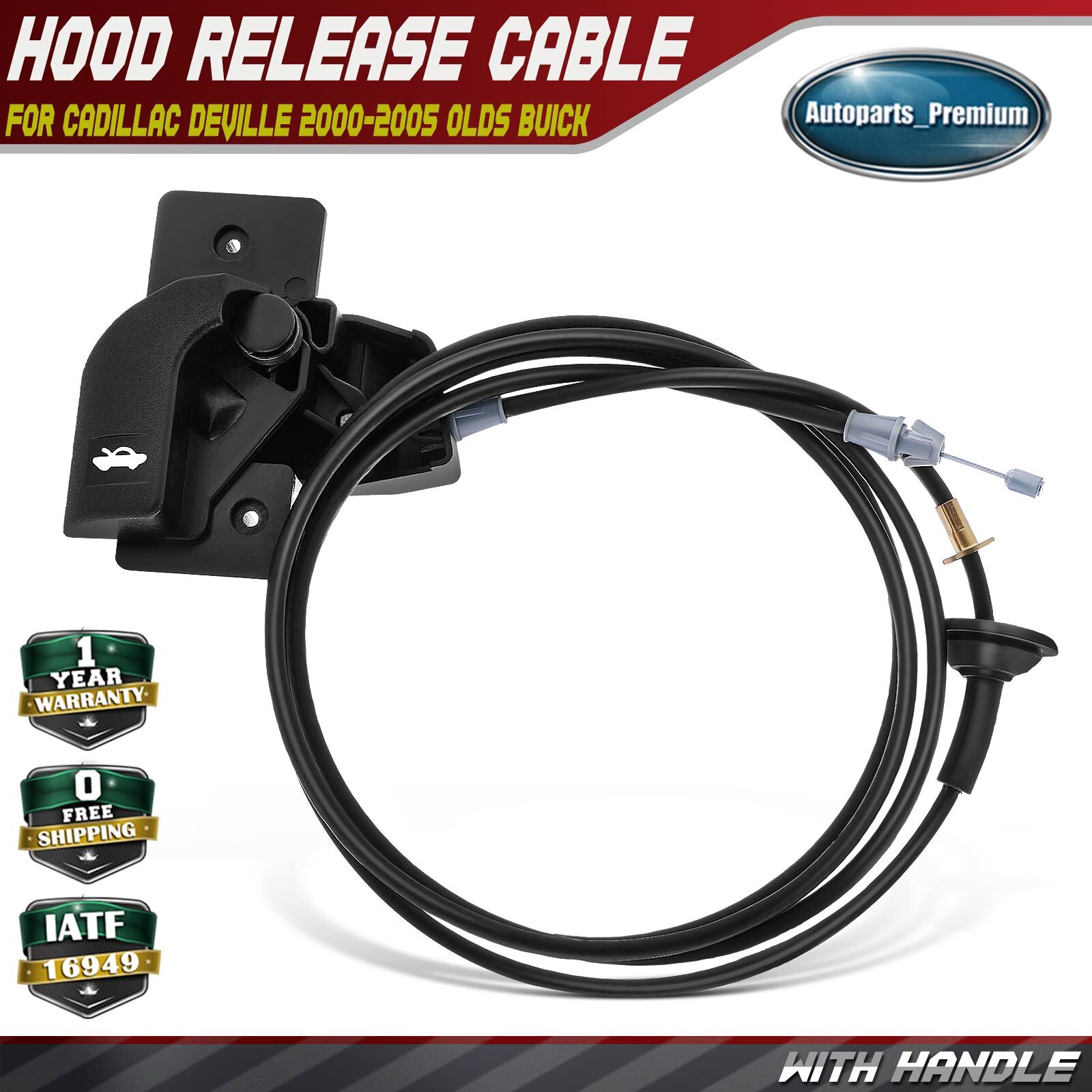 Hood Release Cable with Handle for Cadillac DeVille 2000-2005 Olds Buick Pontiac