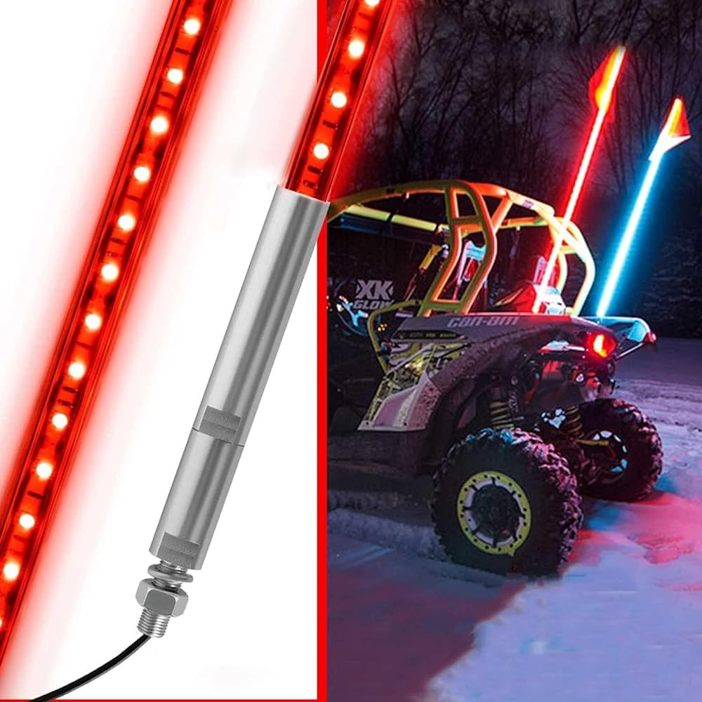 Pair 4FT Red Lighted LED Whip Antenna 2 Flag Pole for Semi Trucks Rig 4Wheeler