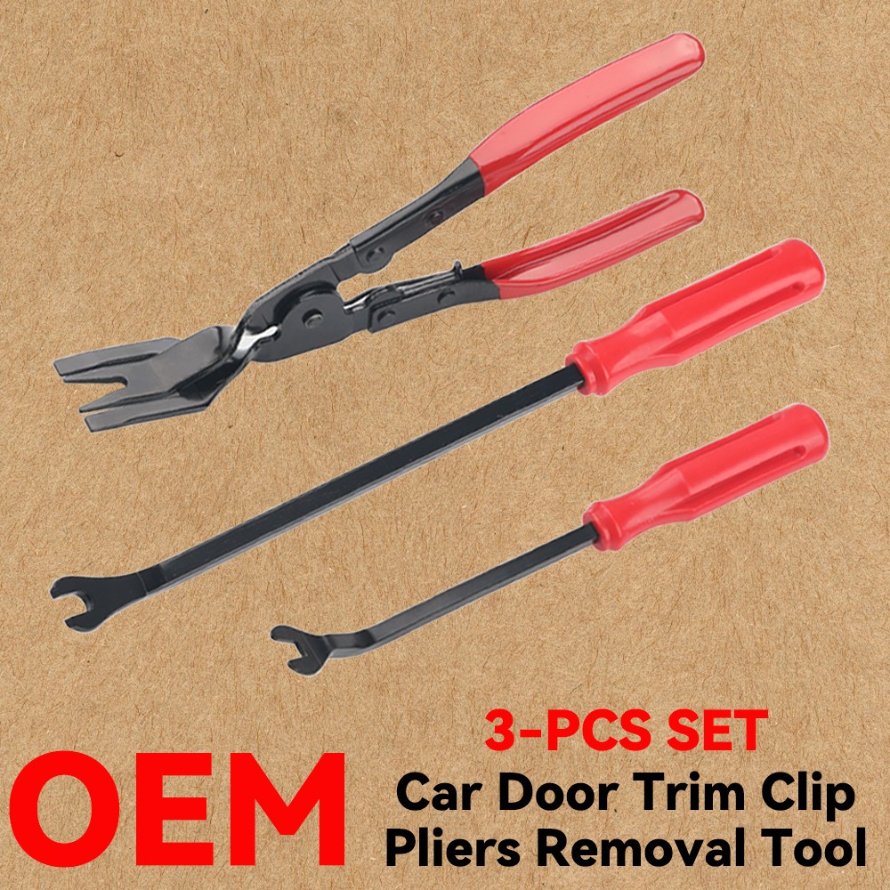 Red Auto Clip Pliers Set Fastener Remover Car Trim Rivet Removal Pry 3PC Tool US