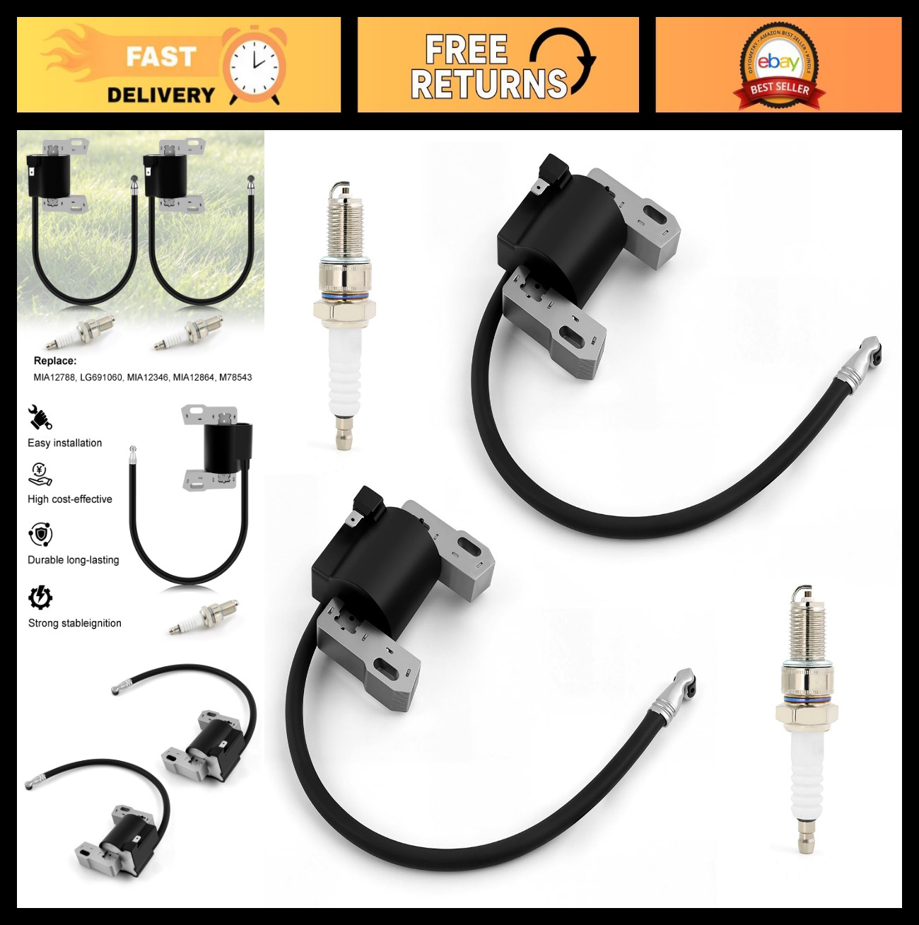 Ignition Coil & Spark Plug for John Deere D125 D130 D140 Lawn Tractors Mowers