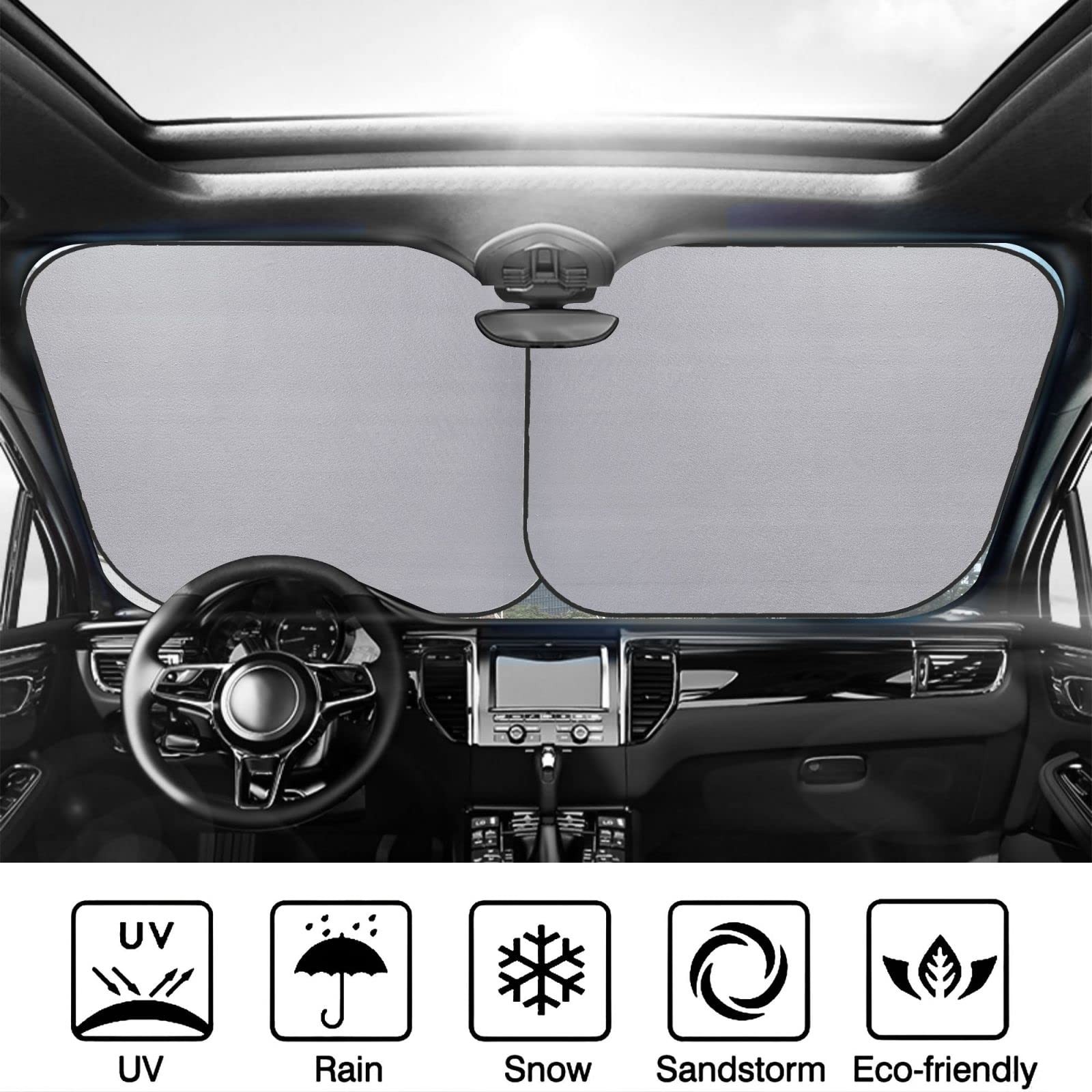Skull Windshield Sun Shade Foldable 2pcs Car Front Window one size,