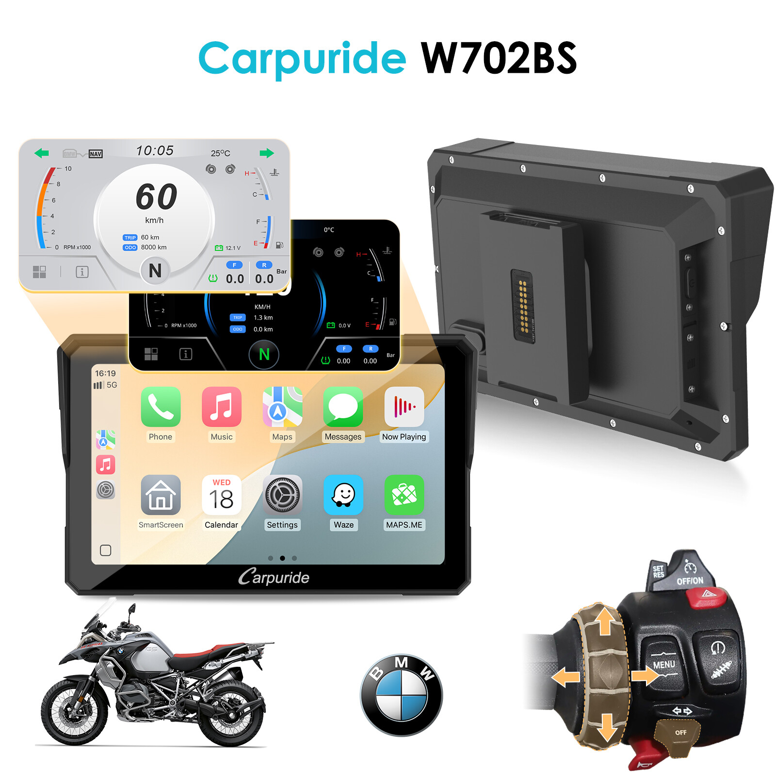 Carpuride W702BS Carplay Android Auto BMW Moto Stereo OEM Transmission Controlle