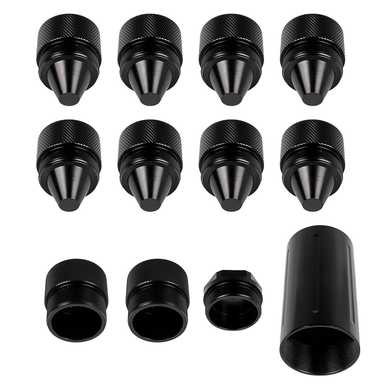 Black 1.375”x24 Cone Shaped Aluminum Sealed End Cap 5/8-24 Inlet For Peterbilt