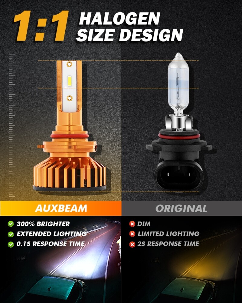 AUXBEAM 9005 HB3 LED Headlight Bulbs High Low Beam Super Bright 6500K 10000LM