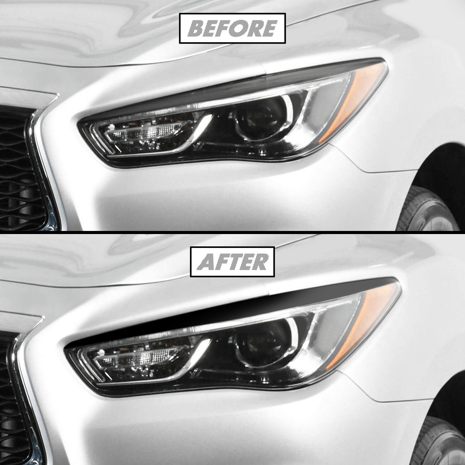 FOR 2016-2021 Infiniti QX60 Headlight Eyelid GLOSS BLACK Precut Vinyl Tint