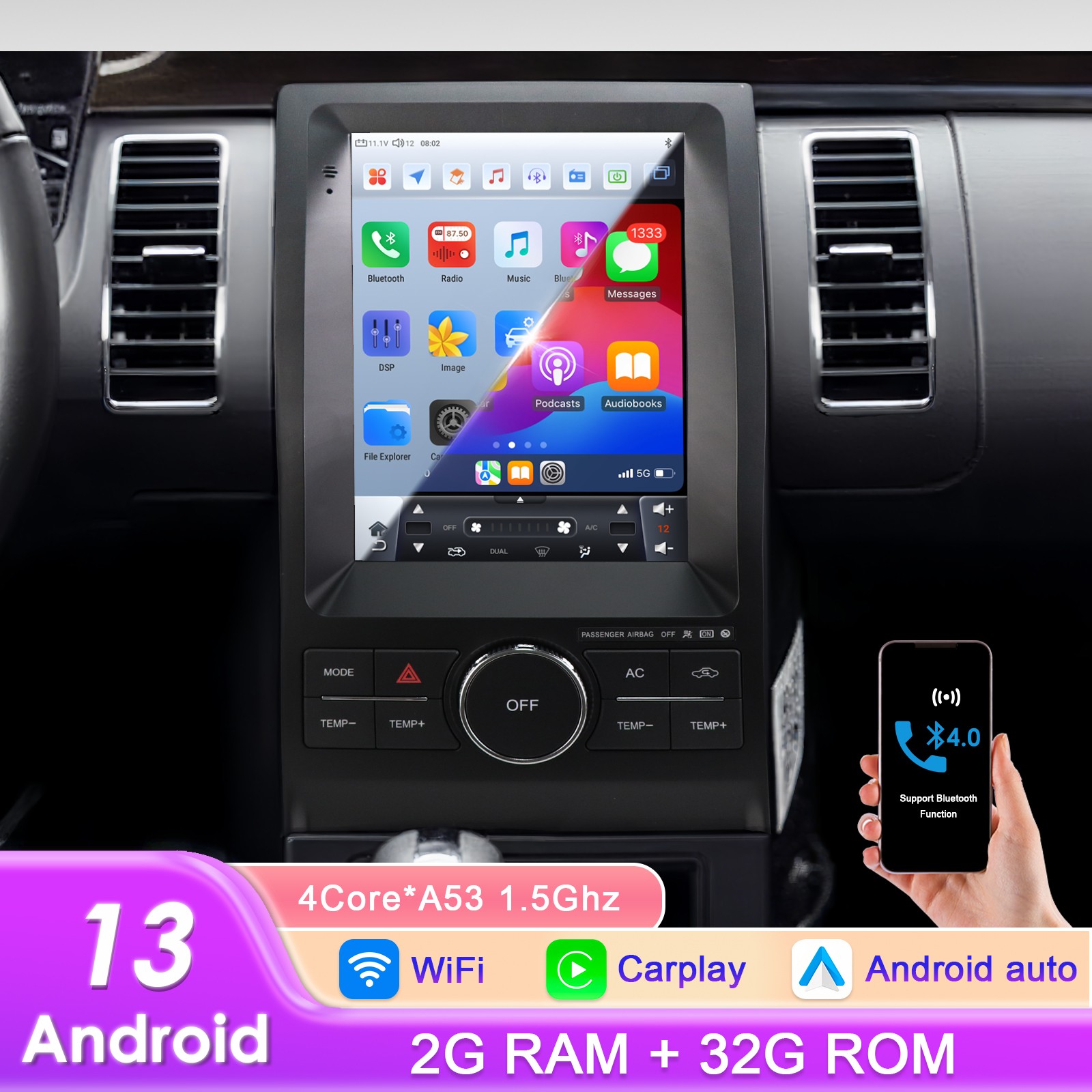 9.7″ Tesla Style FOR Ford Taurus 2011-2019 Android 14.0 CARPLAY GPS RADIO STEREO