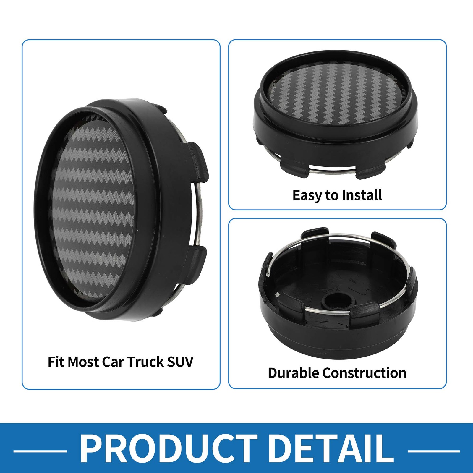 Universal Wheel Center Hub Cap Durable 66mm 2.60″ OD Carbon Fiber Pattern Black