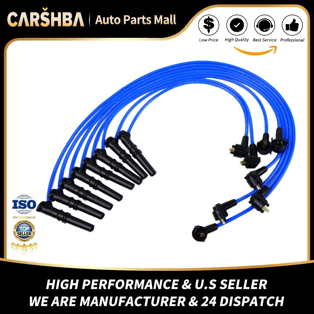 blue Spark Plug Wires For 96-99 Ford F-150 F-250 Lincoln Mercury 4.6L V8 2X1320