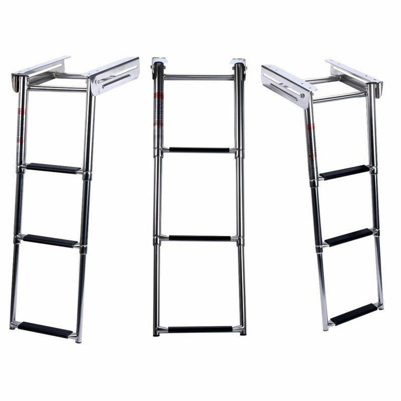Stainless Steel 3 Steps Boat Ladder Under Platform Slide Mount Telescoping