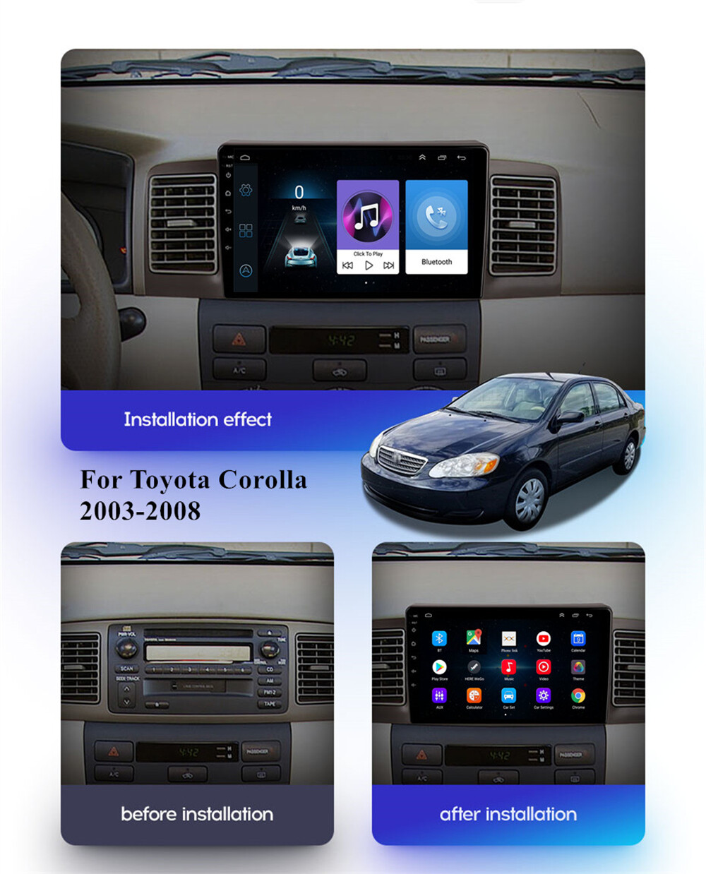 9″ Stereo Radio GPS FM WiFi 2+32GB For Toyota Corolla 2003-2008 Built-in Carplay