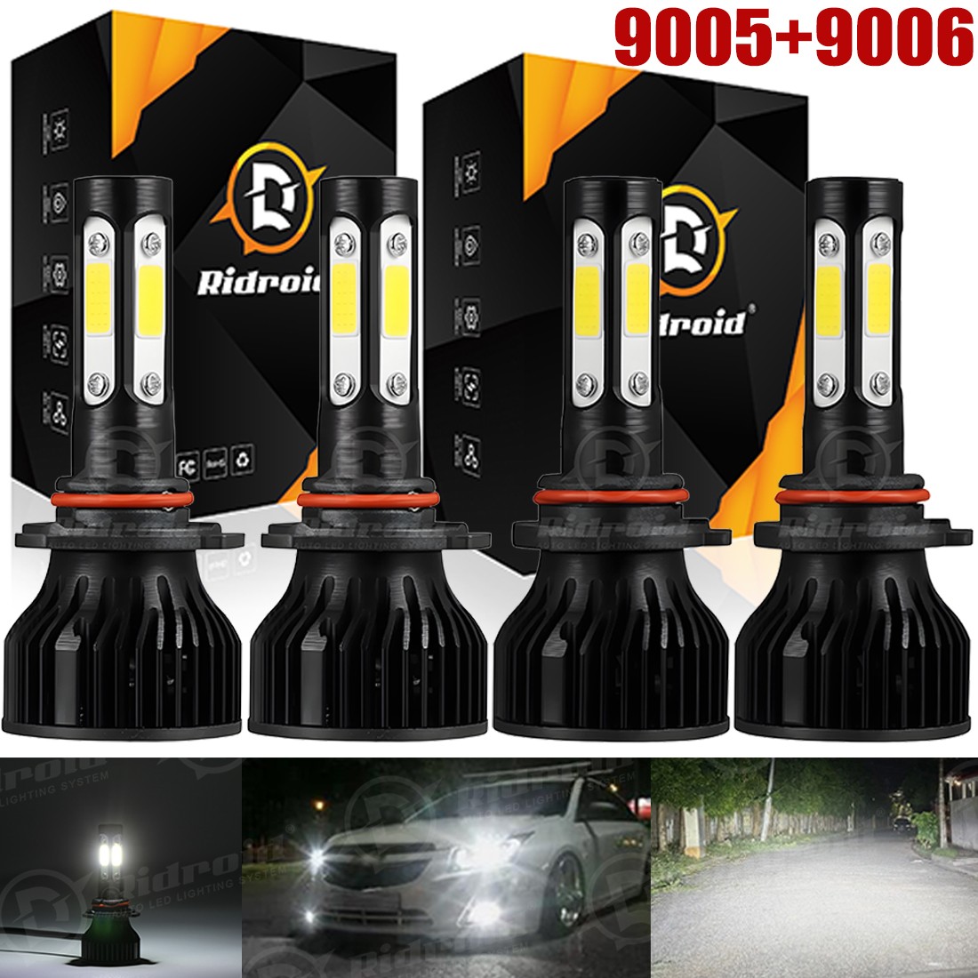 9005 9006 LED Combo LED Headlight Kit 10000LM Light Bulbs High Low Beam 6000K